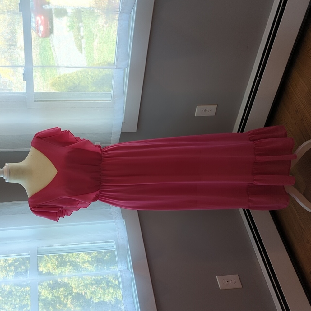 Reversible! Long Hot Pink Spring Dress Barbiecore Ruffles - Picture 3 of 4